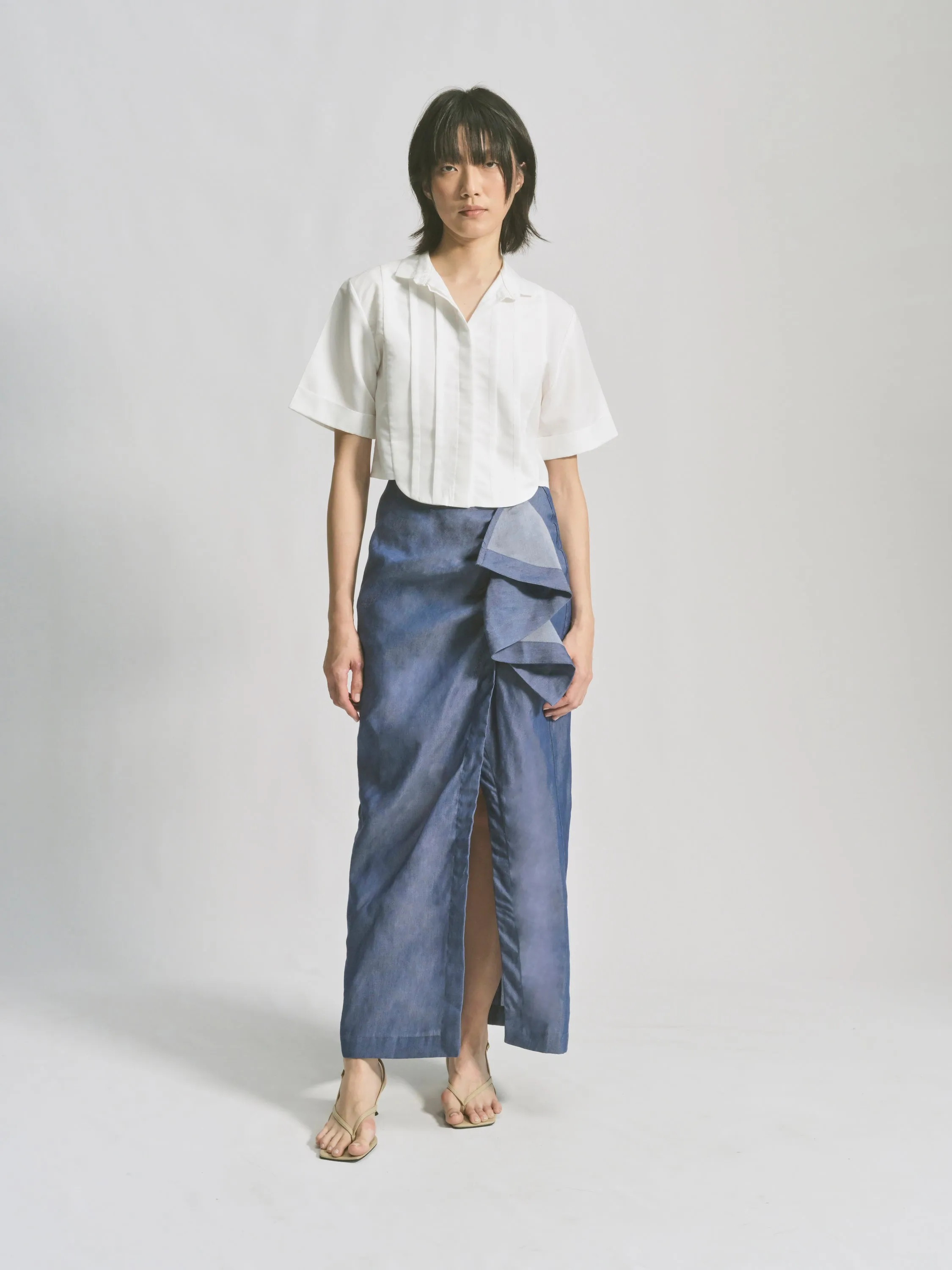 Tencel Denim Side Ruffle Skirt