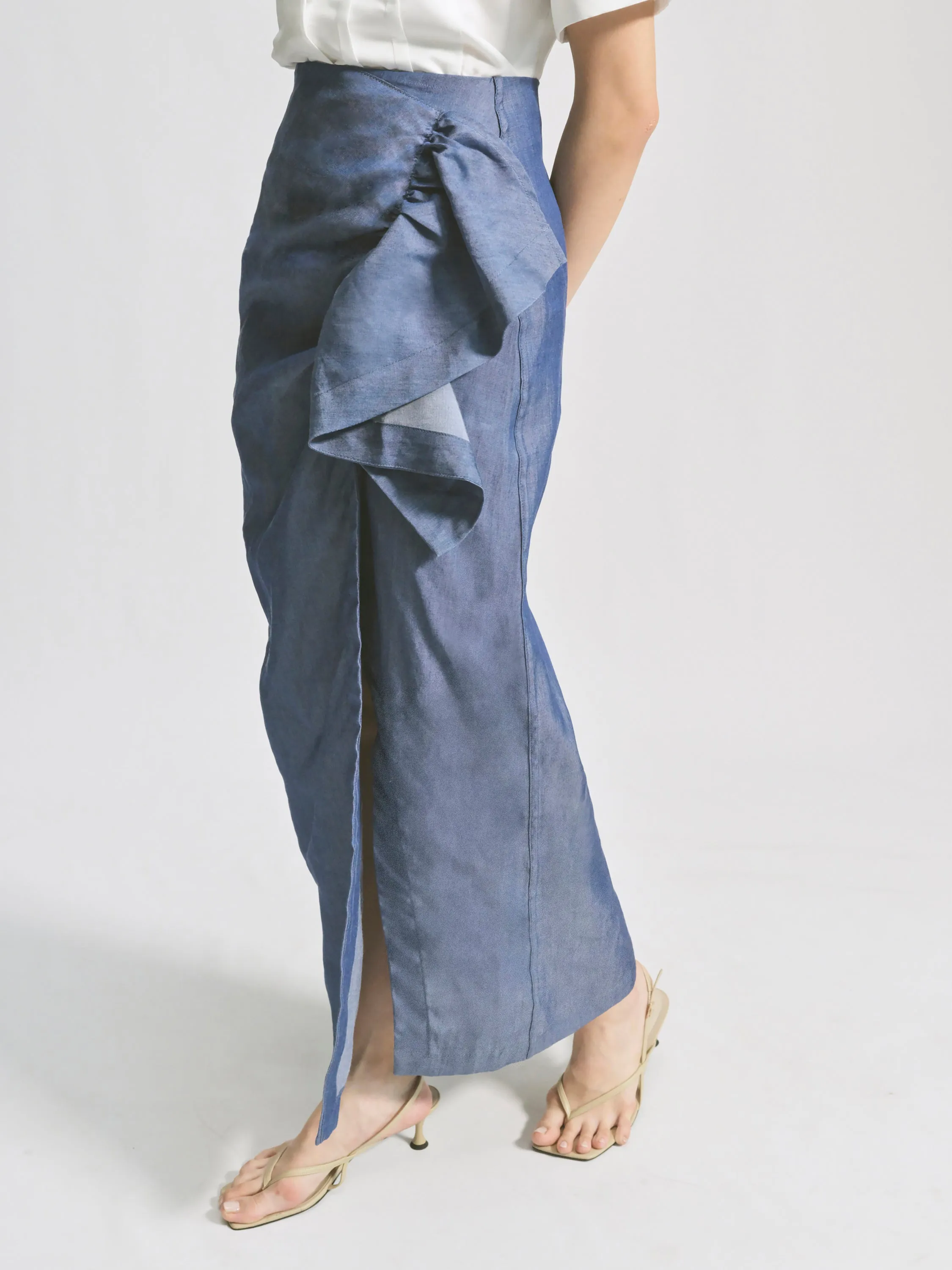Tencel Denim Side Ruffle Skirt