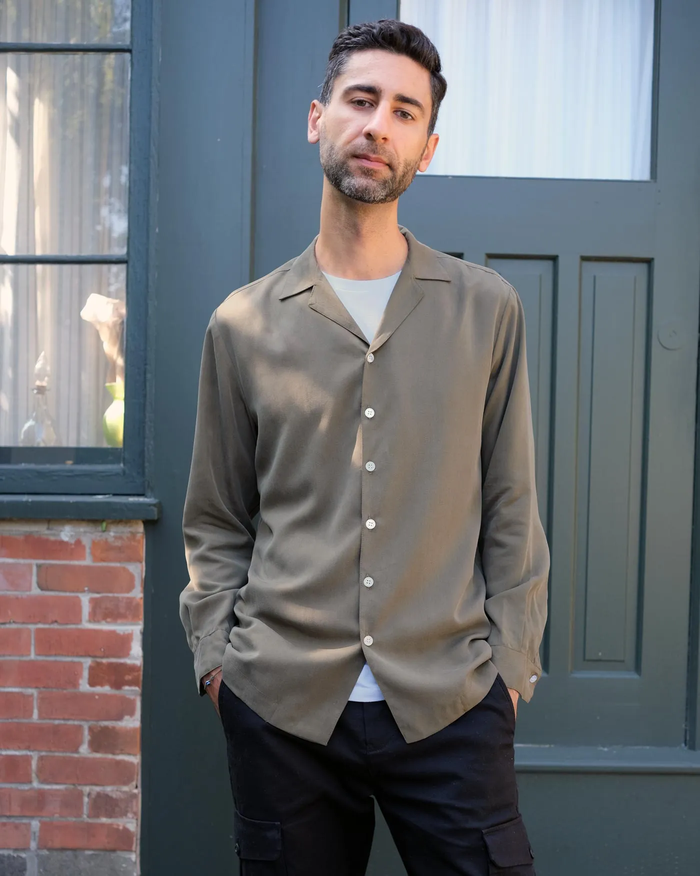 Tencel Notch Collar Shirt in Canteen