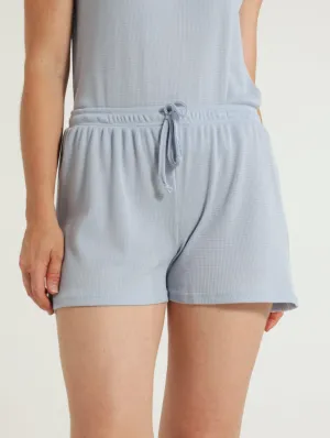Texture Knit Boxy Shorts - Blue