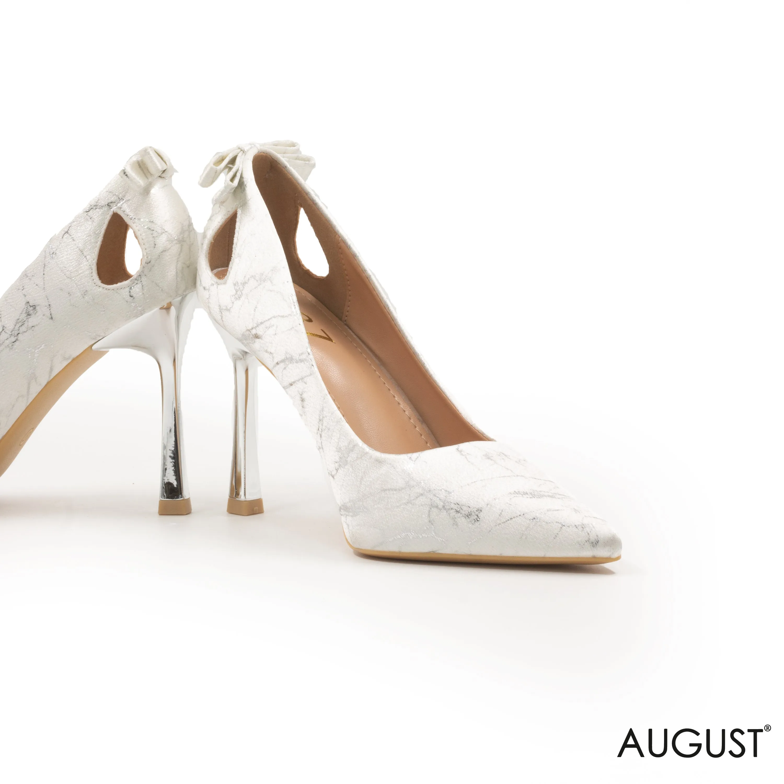 TEXTURED LEATHER HIGH-HEEL SHOES WITH BOW
