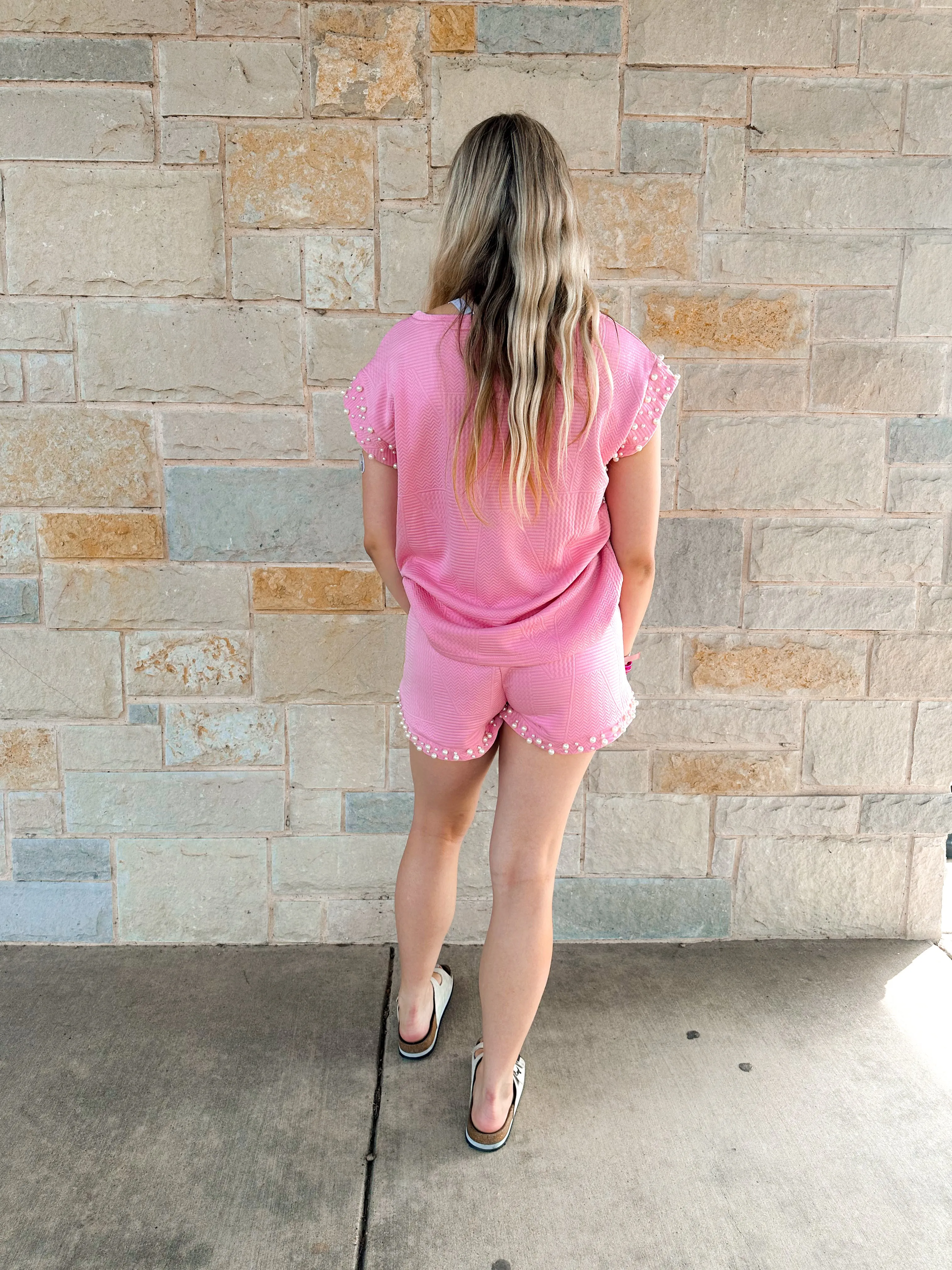 Textured Pearl Sleeve with Matching Pearl Shorts