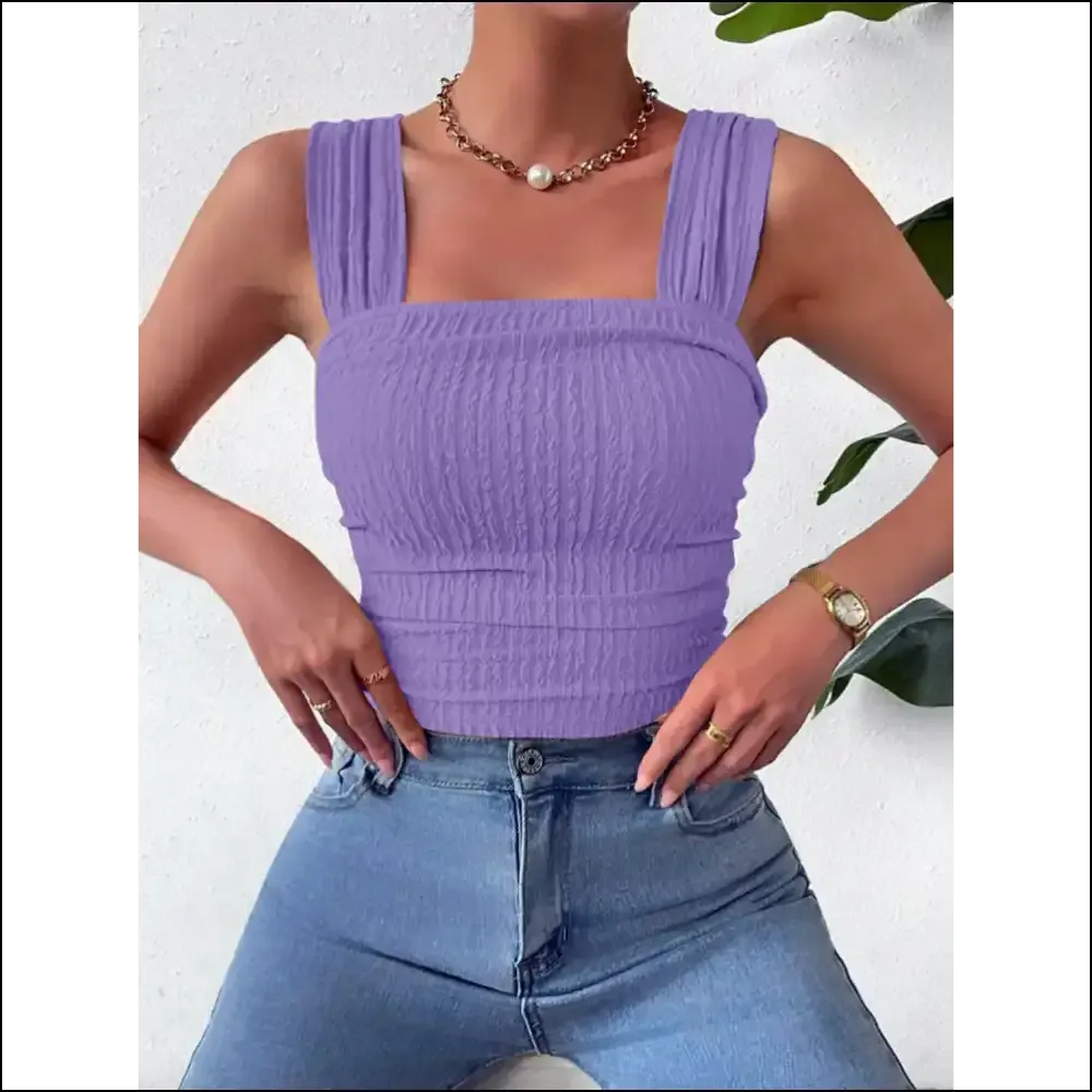 Textured Square Neck Wide Strap Tank