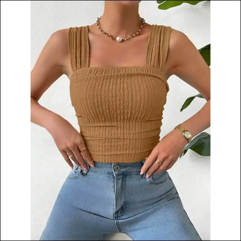 Textured Square Neck Wide Strap Tank