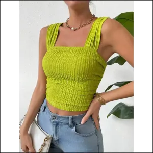 Textured Square Neck Wide Strap Tank