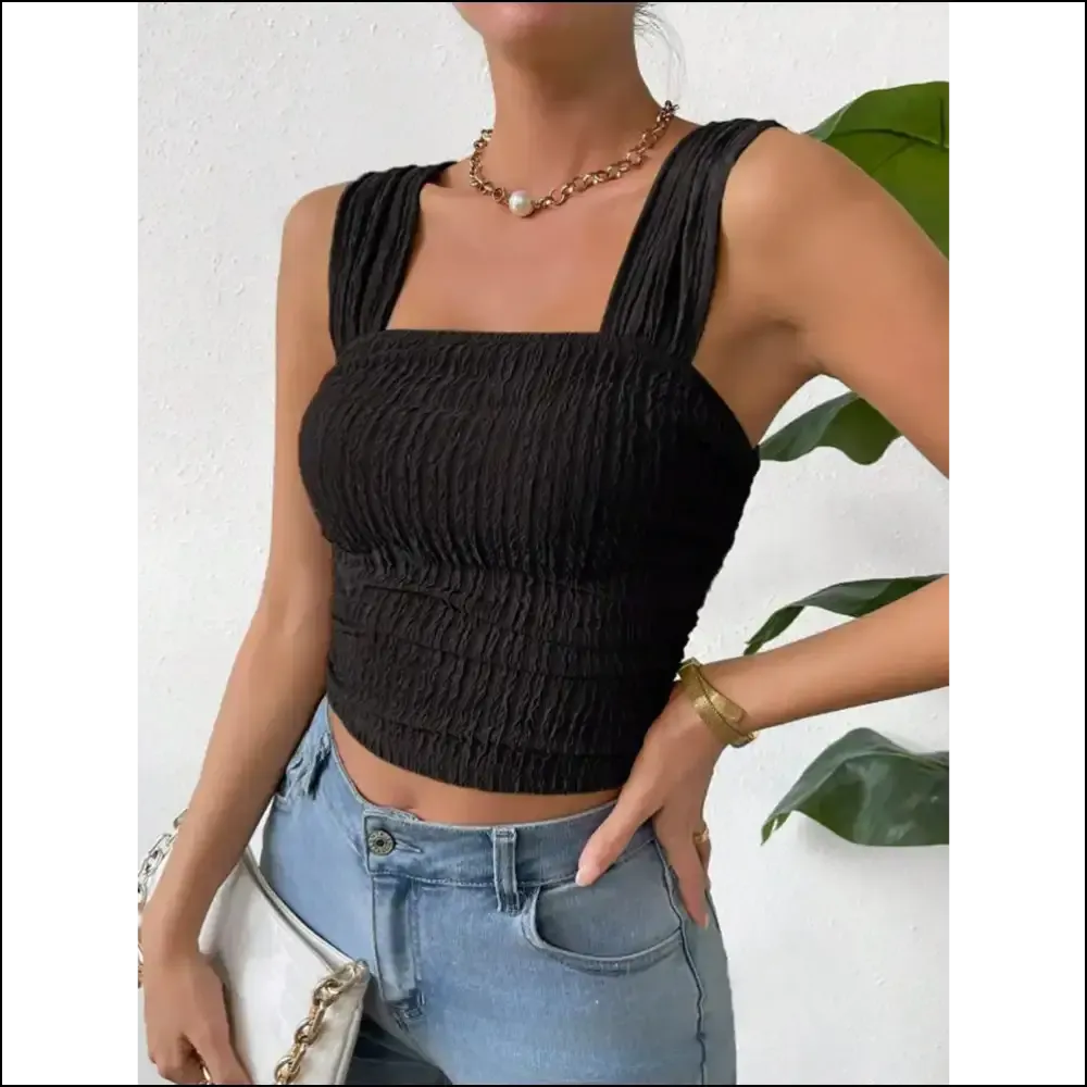 Textured Square Neck Wide Strap Tank