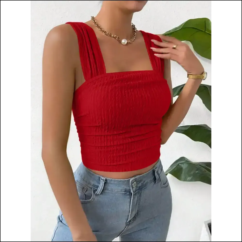 Textured Square Neck Wide Strap Tank
