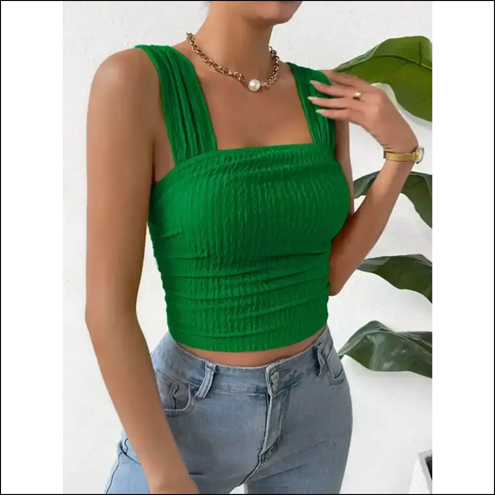 Textured Square Neck Wide Strap Tank