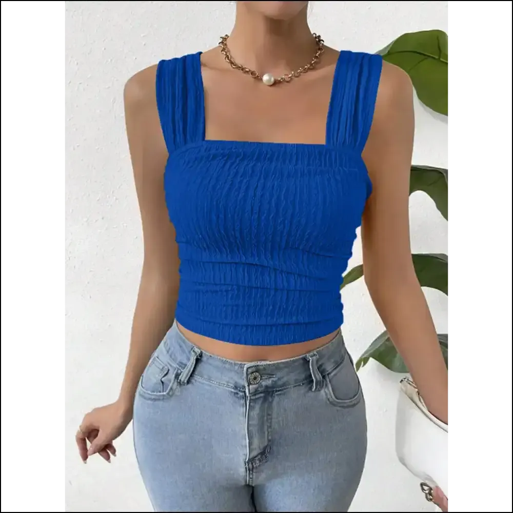 Textured Square Neck Wide Strap Tank
