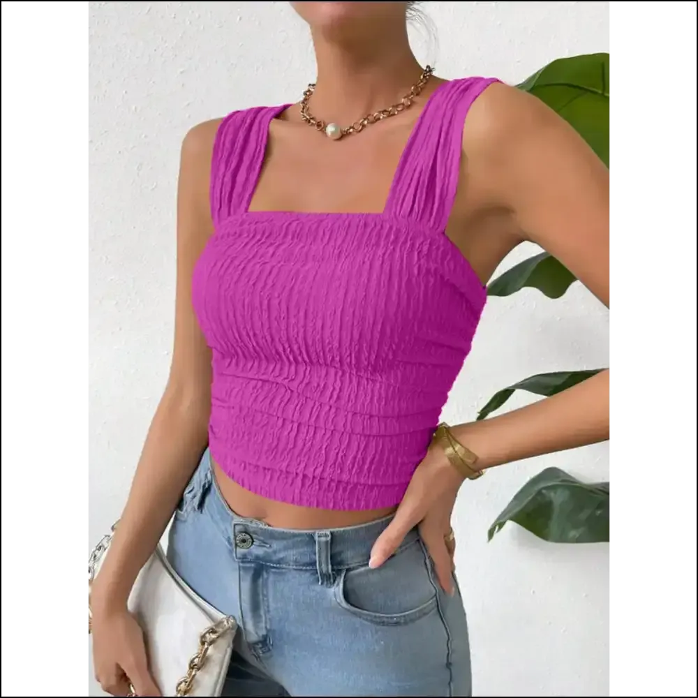 Textured Square Neck Wide Strap Tank