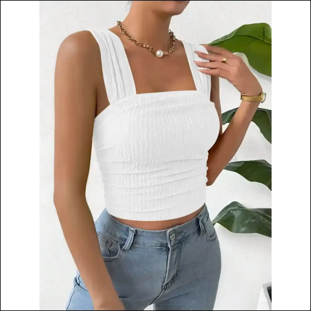 Textured Square Neck Wide Strap Tank