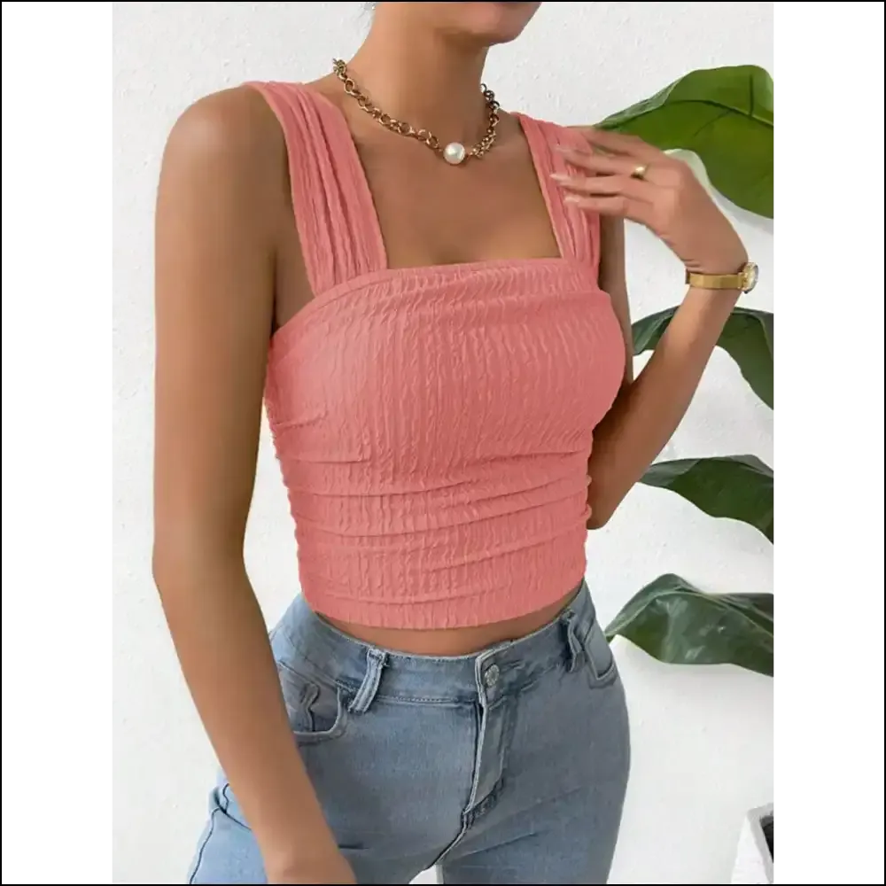 Textured Square Neck Wide Strap Tank
