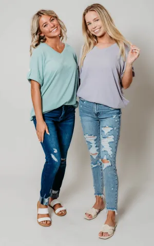 Textured V-Neck Top - Final Sale