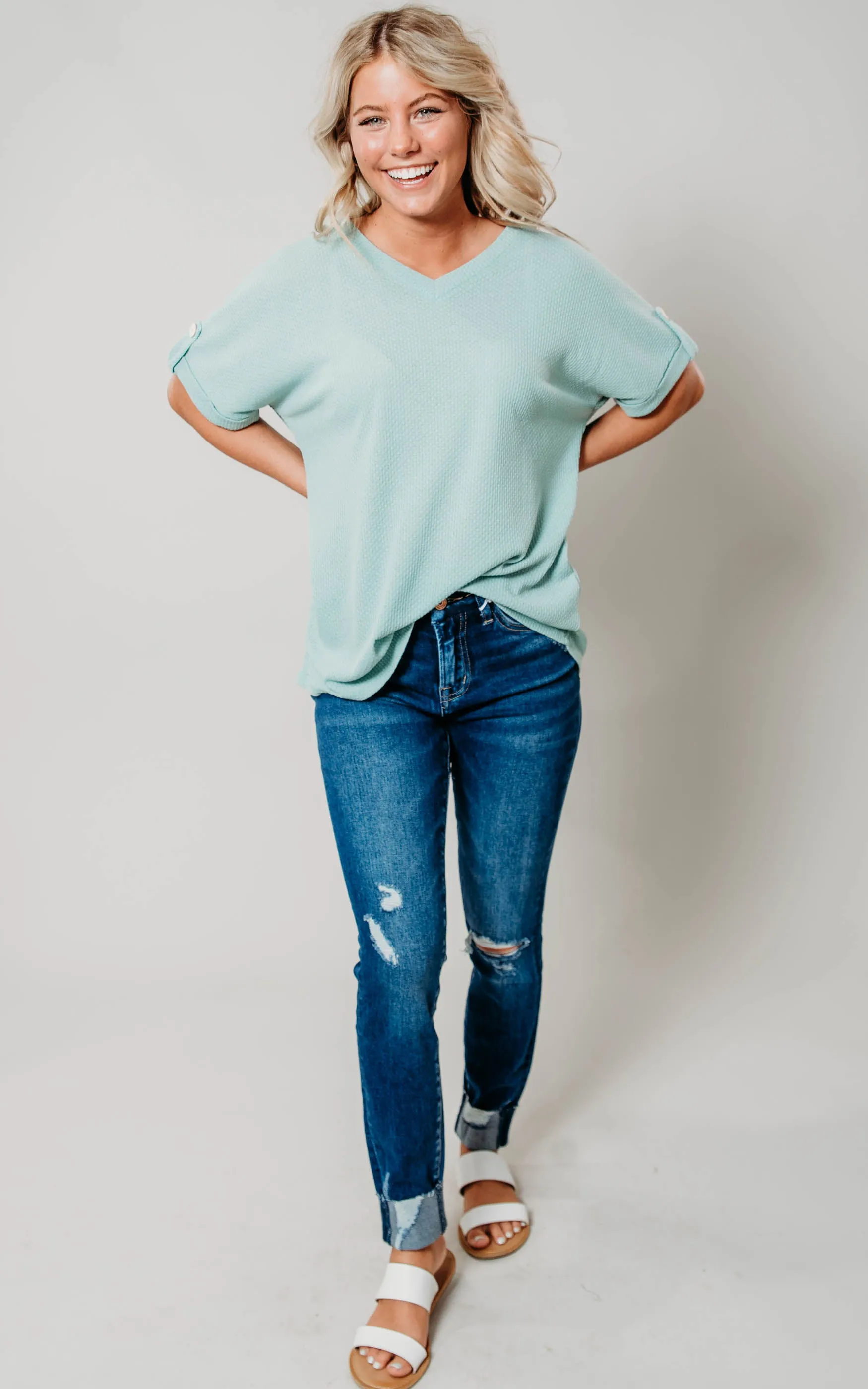 Textured V-Neck Top - Final Sale