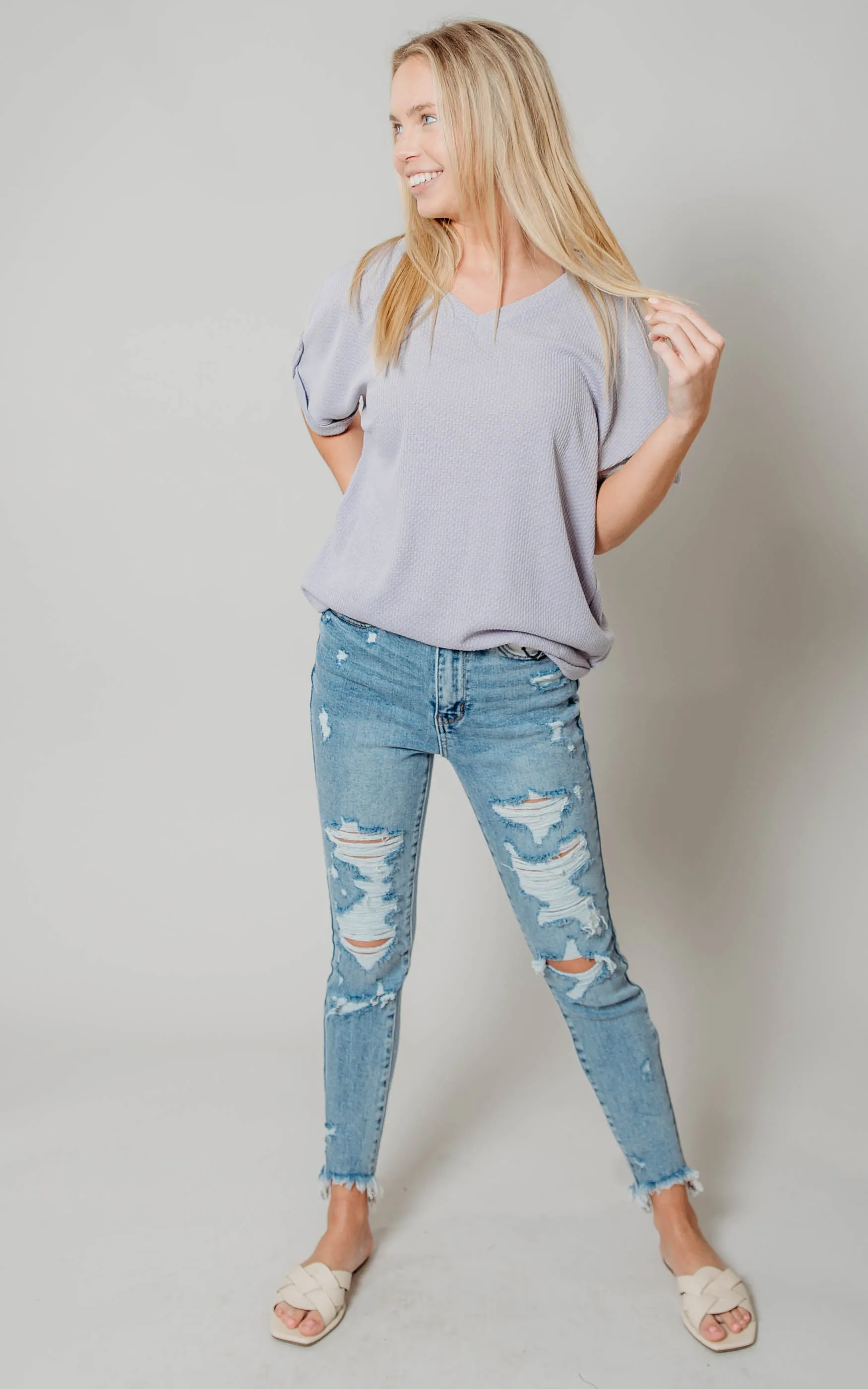 Textured V-Neck Top - Final Sale