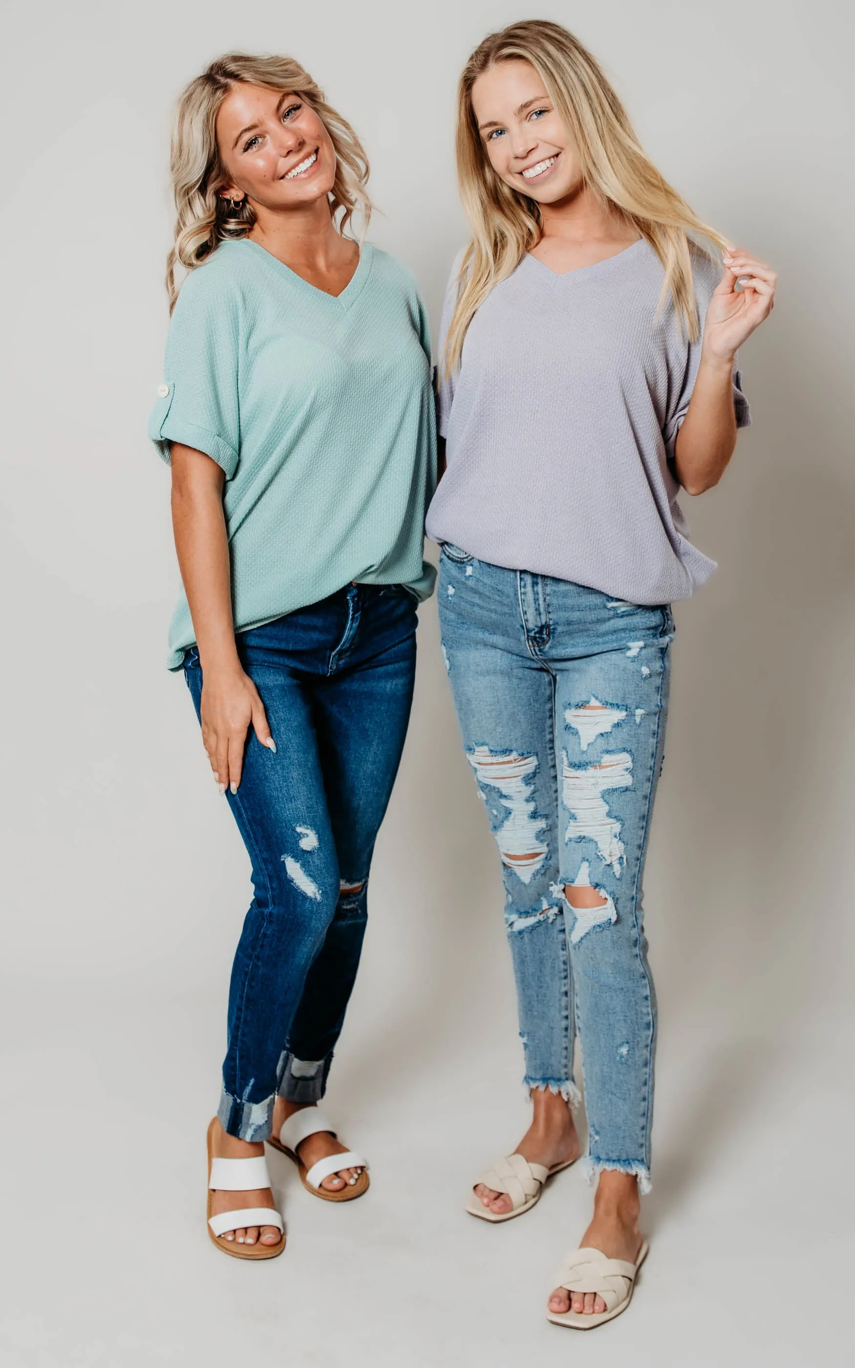 Textured V-Neck Top - Final Sale