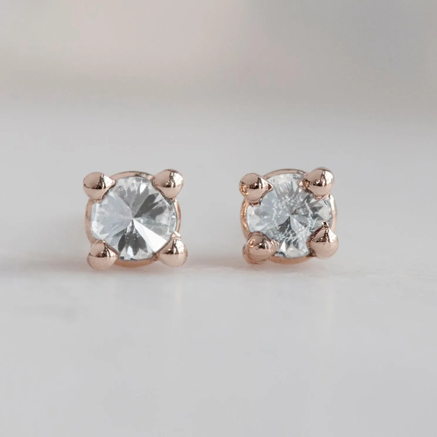 The Inverted White Diamond Stud Earrings | 14K Rose Gold