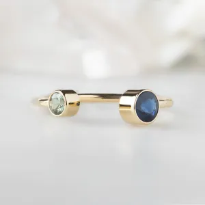 The Open Cuff Blue   Green Sapphire Ring | 14K Yellow Gold