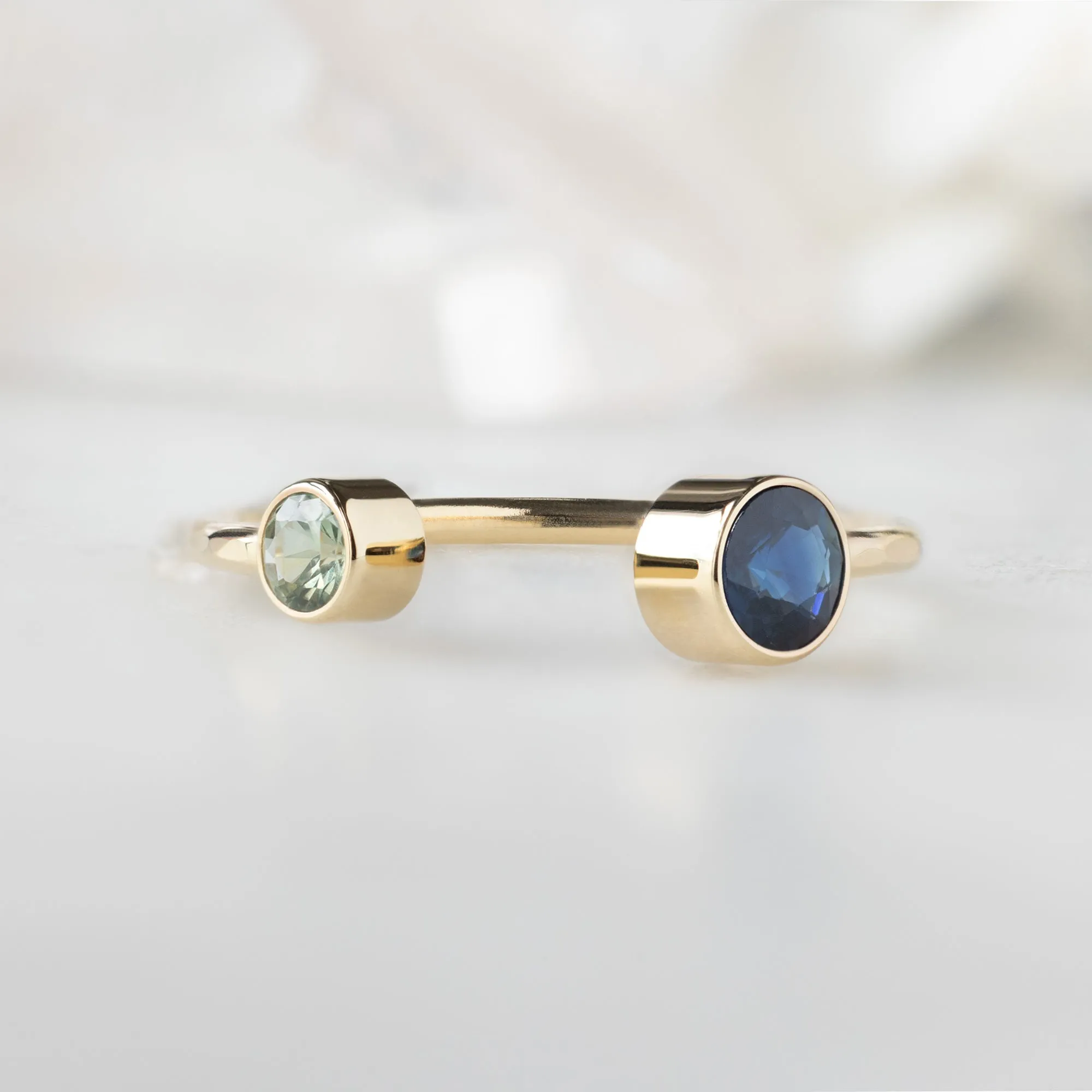 The Open Cuff Blue   Green Sapphire Ring | 14K Yellow Gold