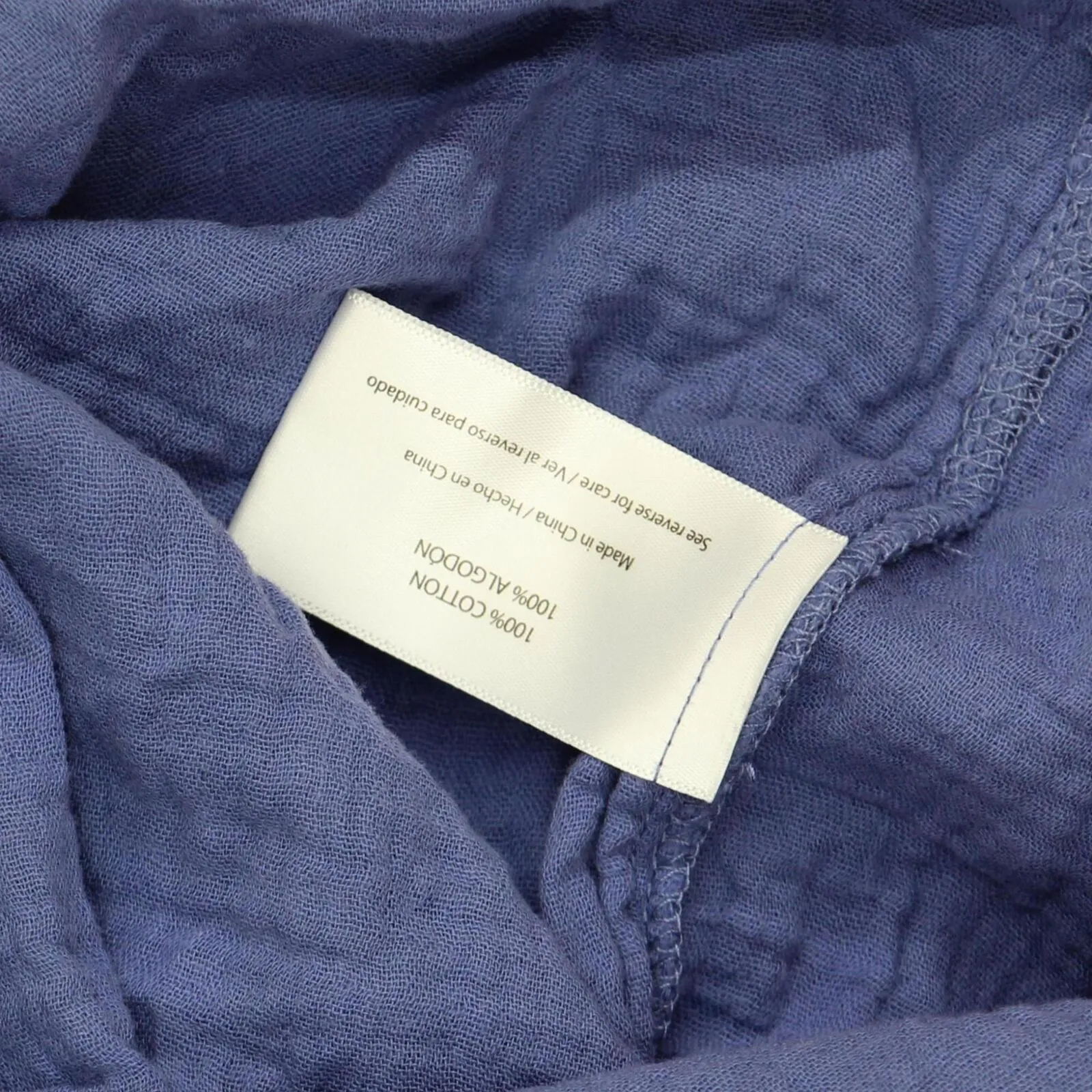Three Dots Short Sleeve V-Neck Double Layer Cotton Gauze Shirt Periwinkle Blue L