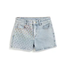 Tractr Girls Rainbow Crystal High Rise Shorts