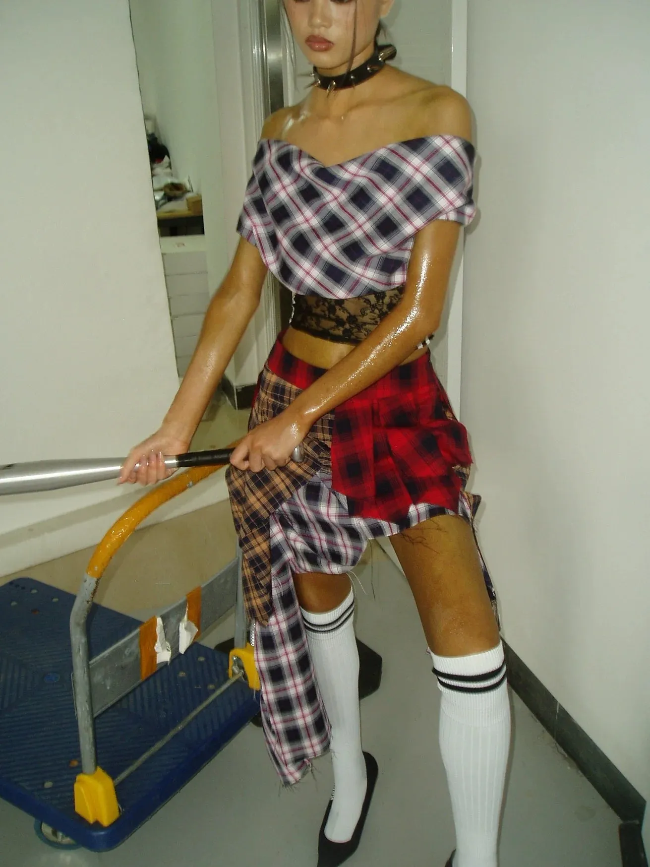 Tri-Plaid Asymmetrical Skirt