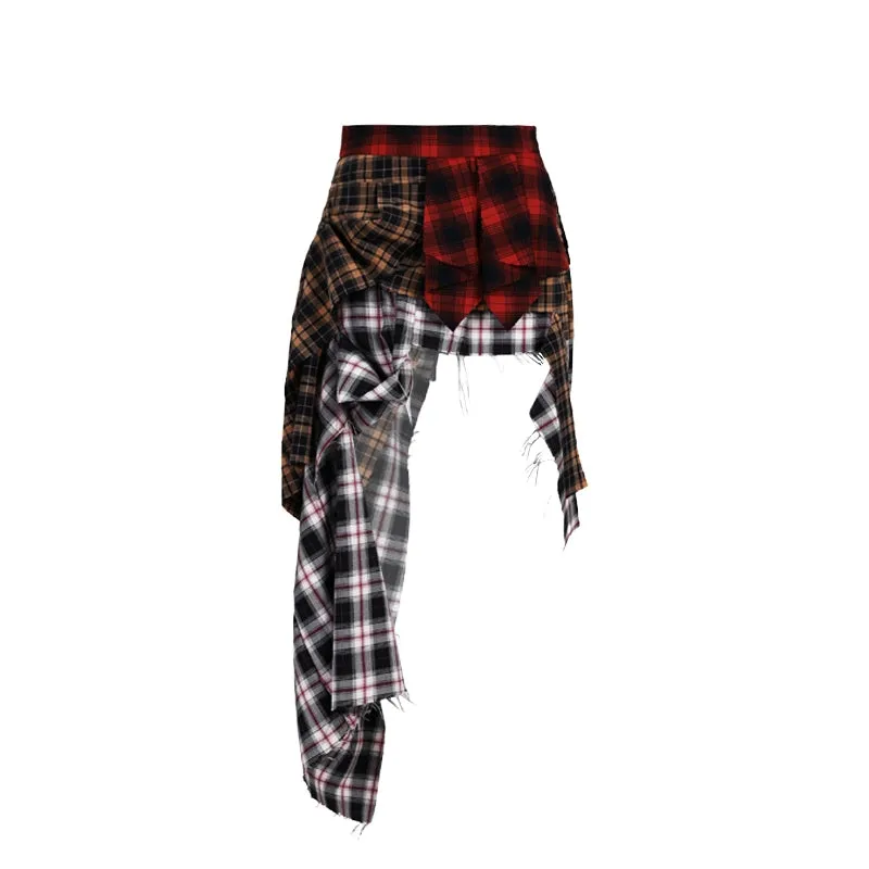 Tri-Plaid Asymmetrical Skirt
