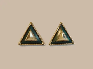 Triangle Tease Statement Vintage Deadstock Clipon Earrings In Emerald Green