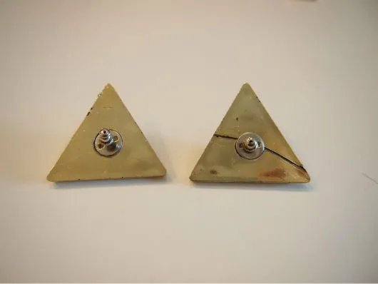 Triangle Tease Statement Vintage Deadstock Clipon Earrings In Emerald Green