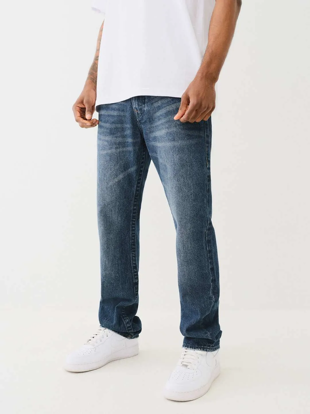 True Religion Men Blue Straight Fit Washed Jeans