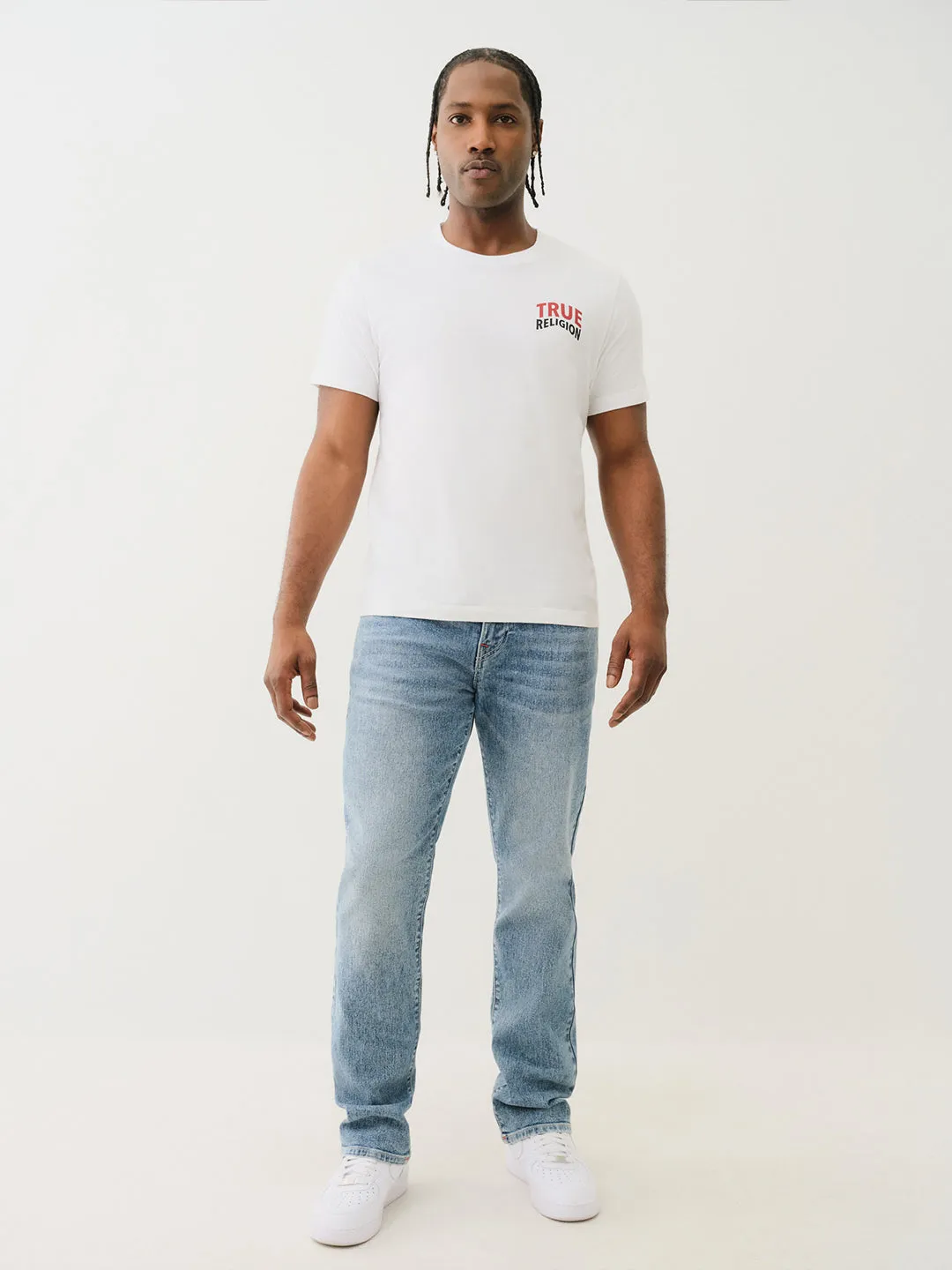 True Religion Men Blue Straight Fit Washed Jeans