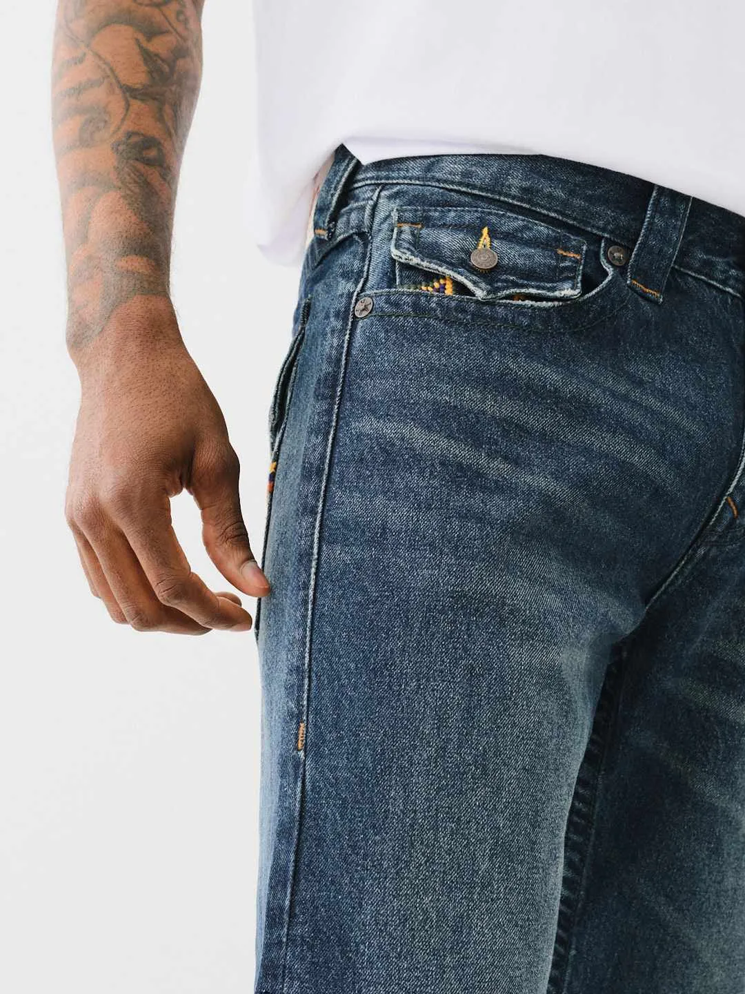 True Religion Men Blue Straight Fit Washed Jeans