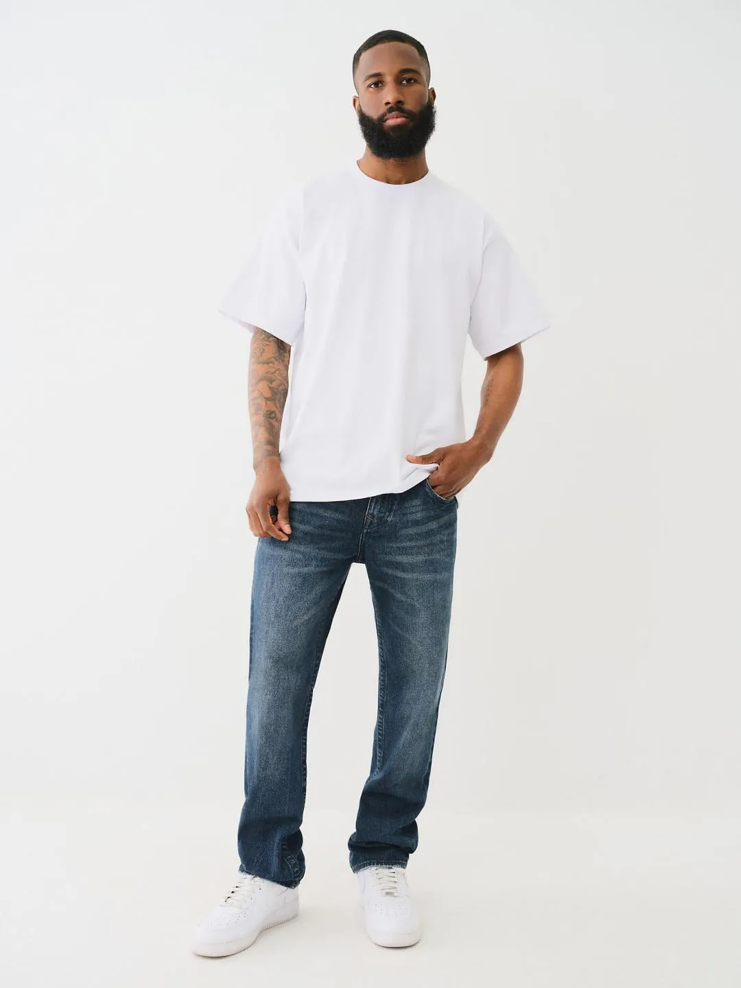 True Religion Men Blue Straight Fit Washed Jeans