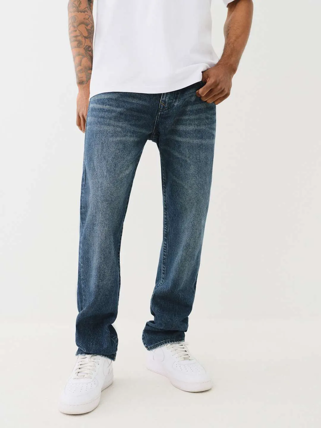 True Religion Men Blue Straight Fit Washed Jeans