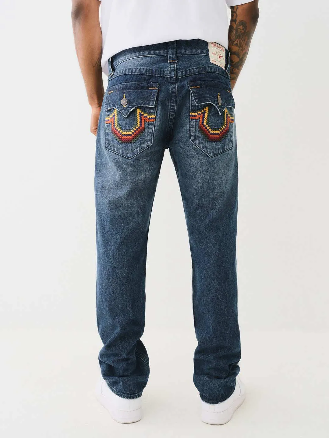 True Religion Men Blue Straight Fit Washed Jeans