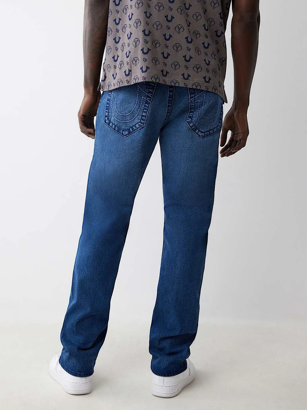 True Religion Men Blue Straight Fit Washed Jeans