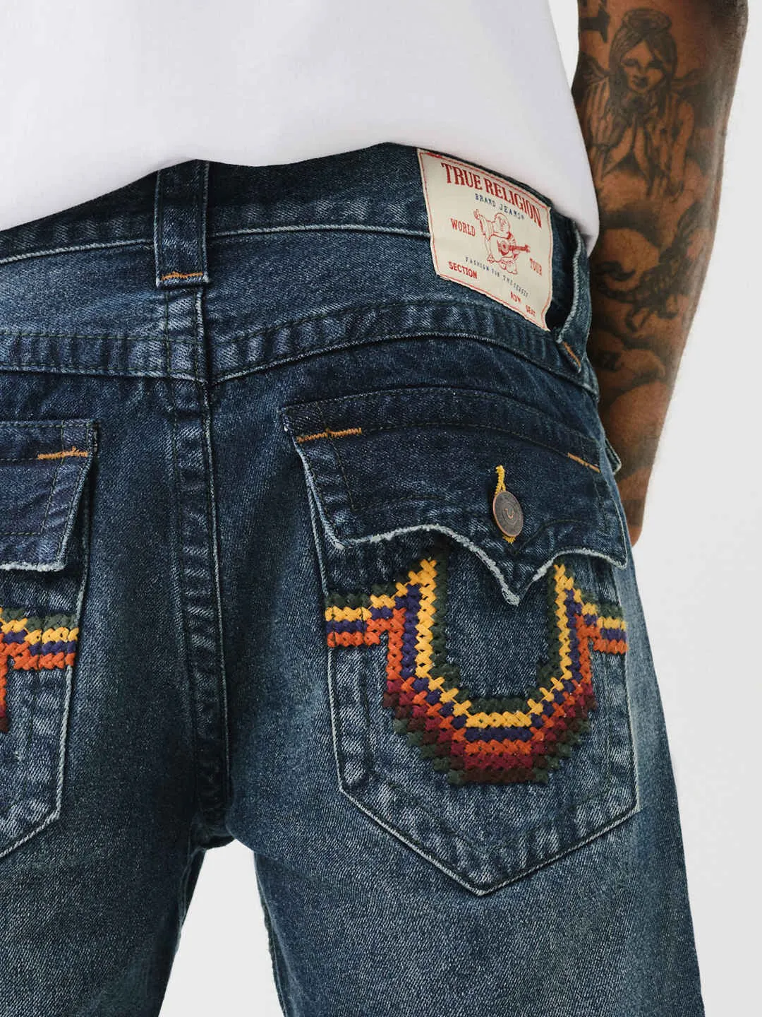 True Religion Men Blue Straight Fit Washed Jeans