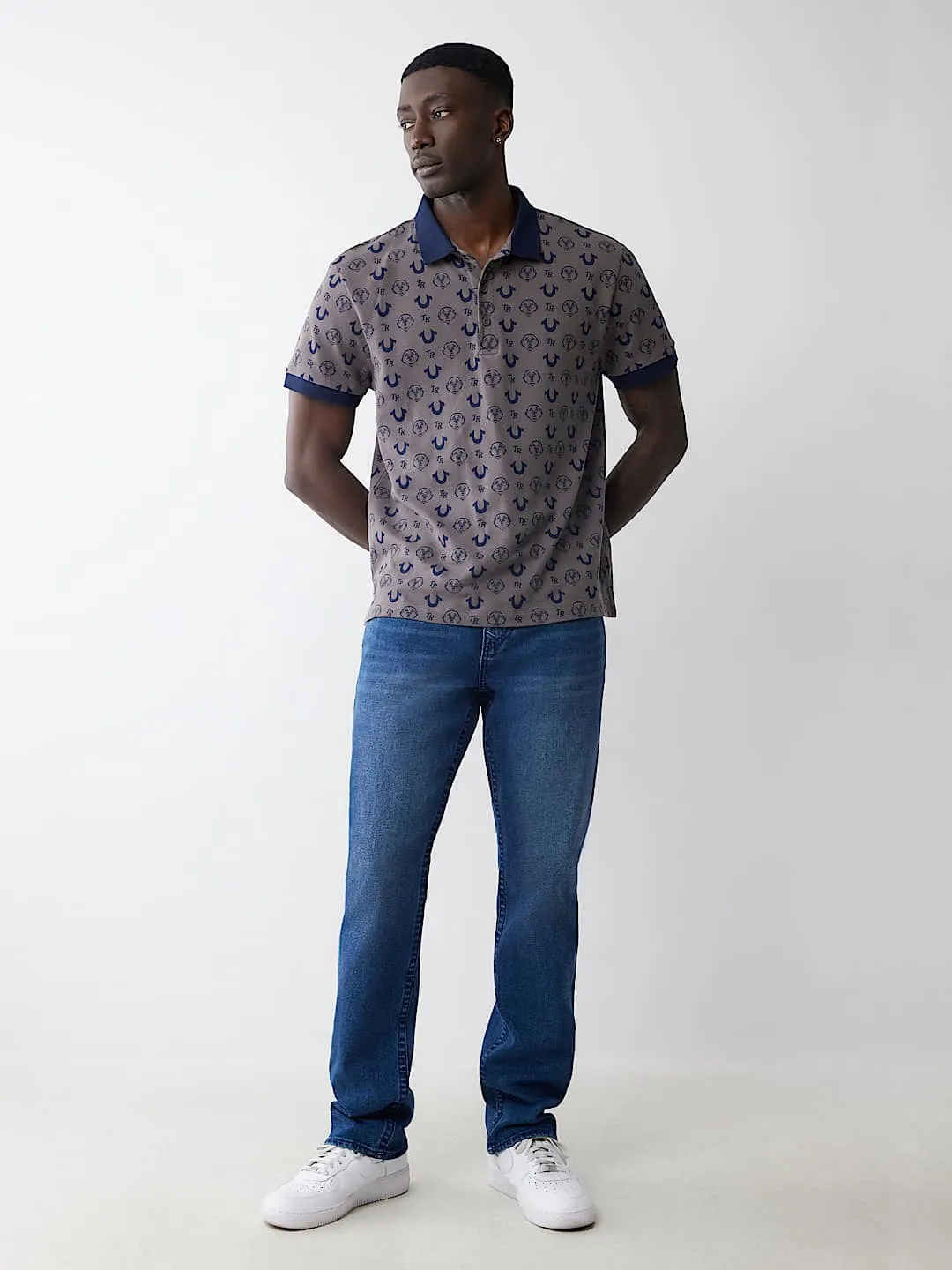 True Religion Men Blue Straight Fit Washed Jeans