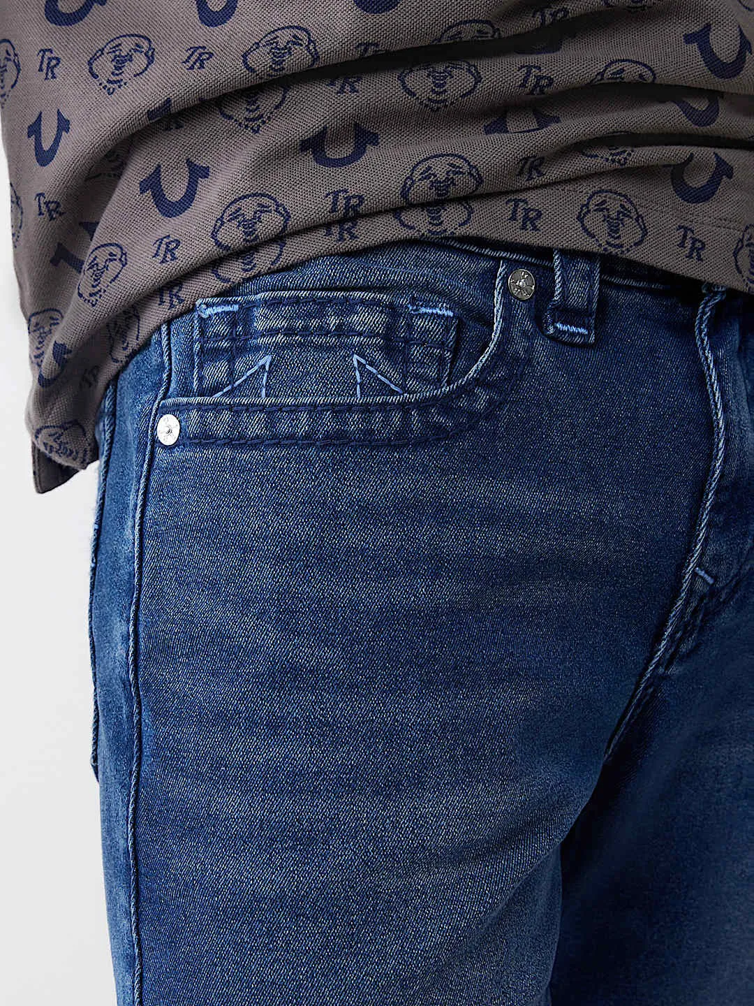 True Religion Men Blue Straight Fit Washed Jeans