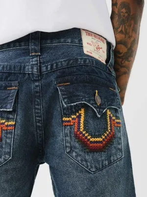True Religion Men Blue Straight Fit Washed Jeans