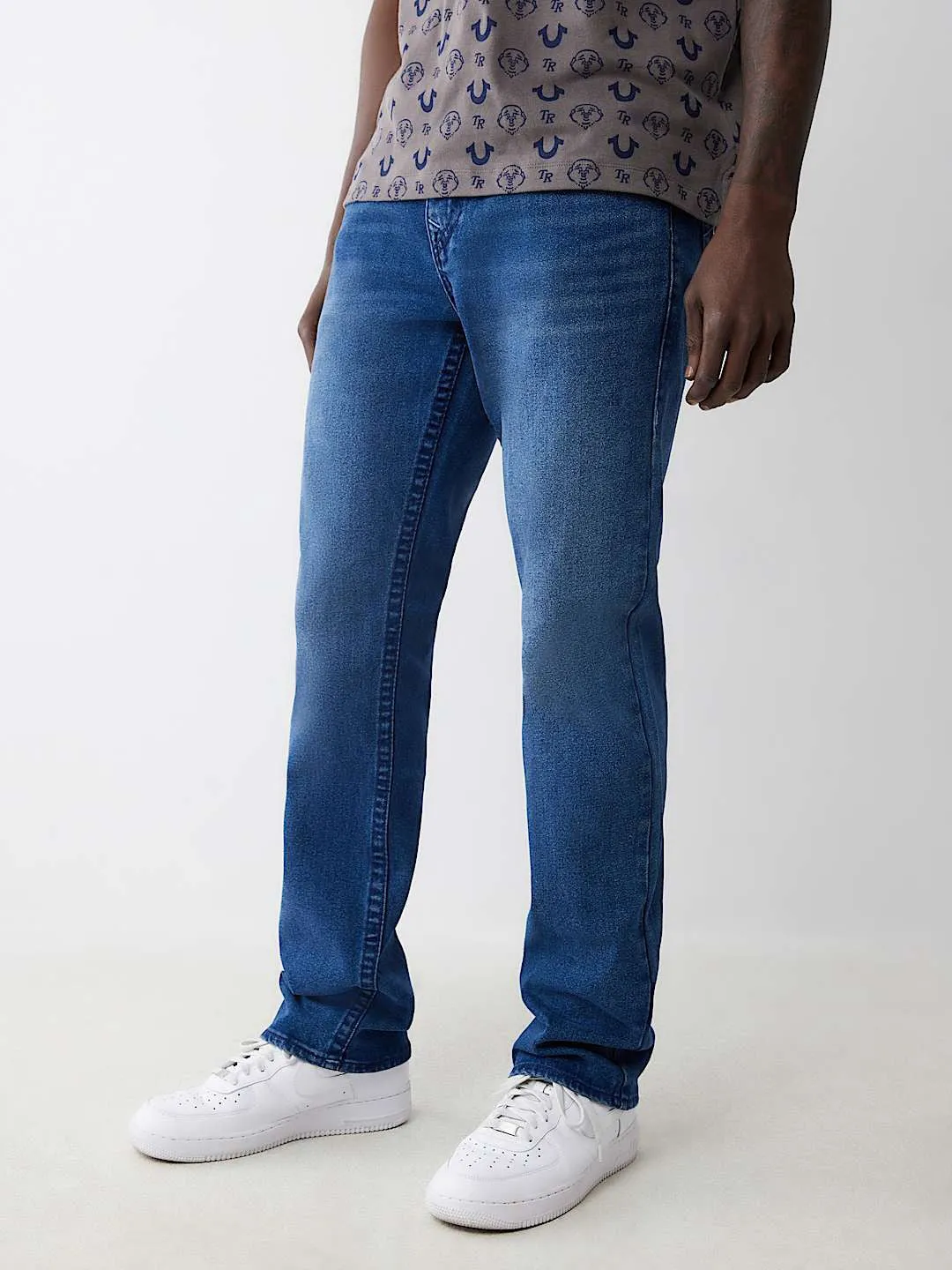 True Religion Men Blue Straight Fit Washed Jeans