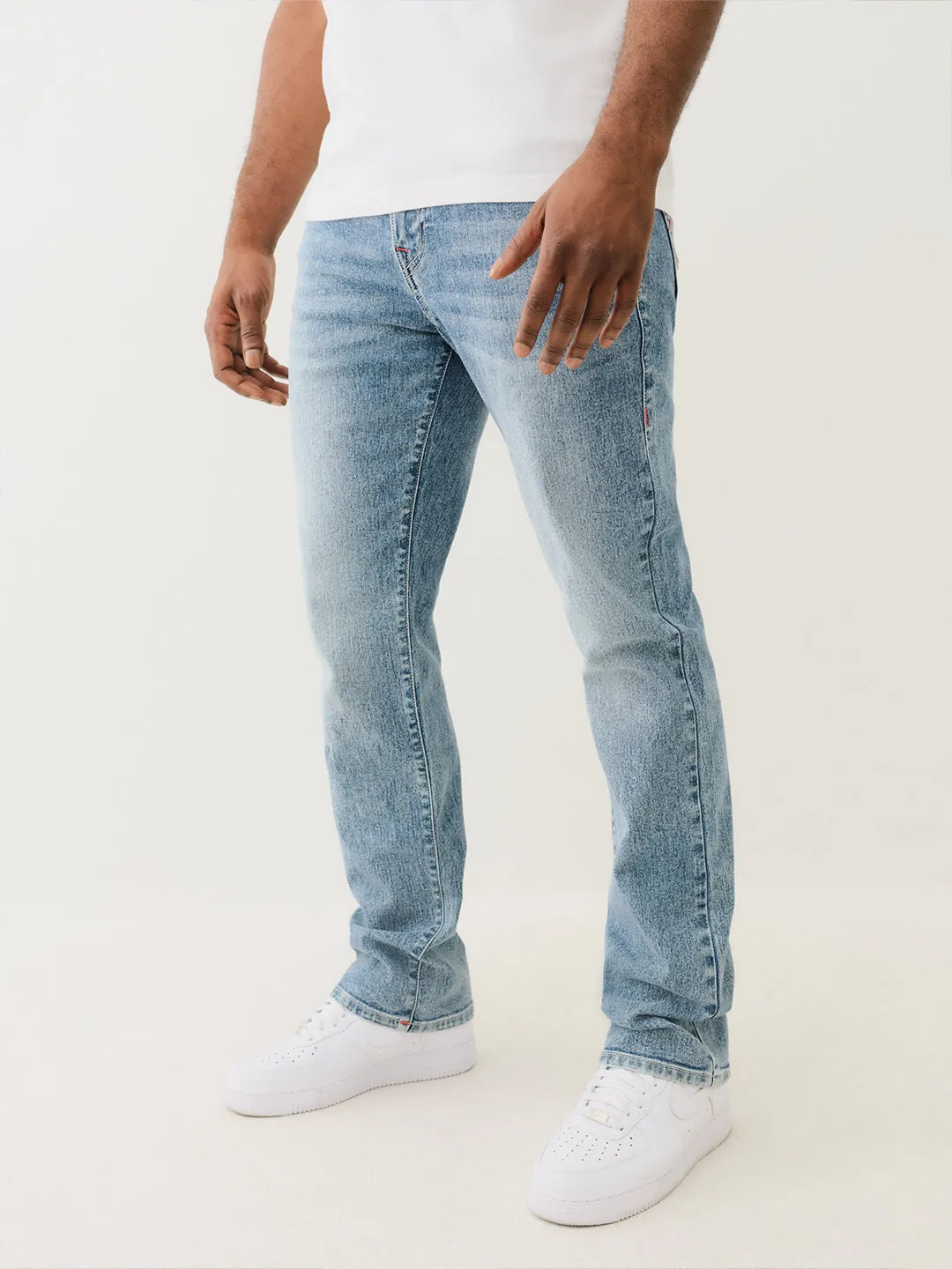 True Religion Men Blue Straight Fit Washed Jeans
