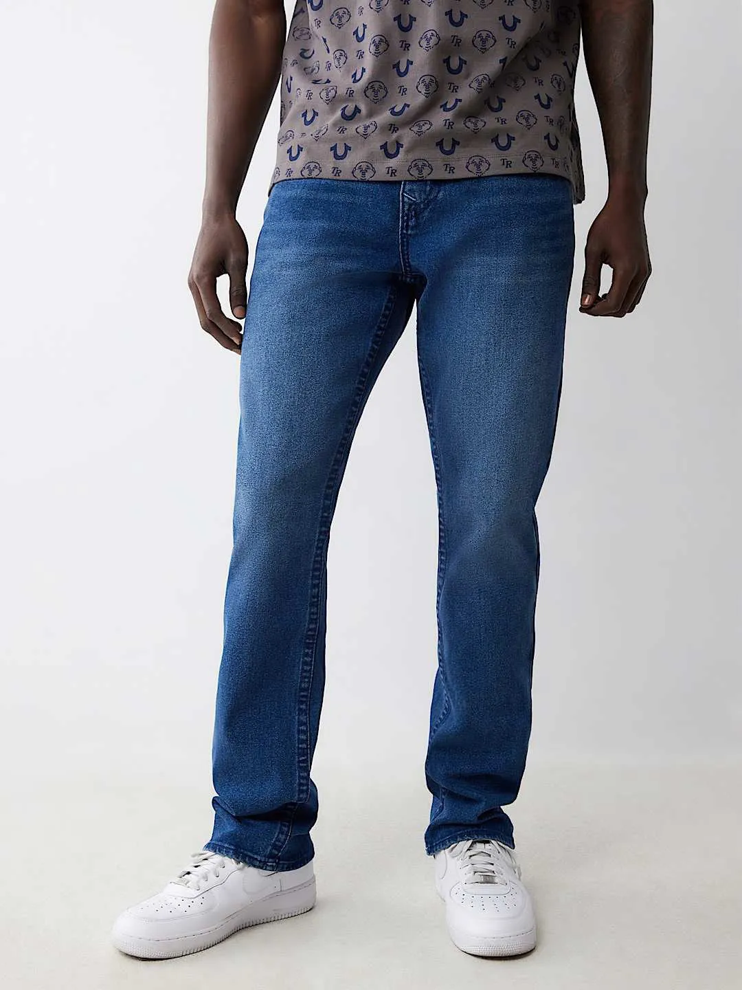 True Religion Men Blue Straight Fit Washed Jeans