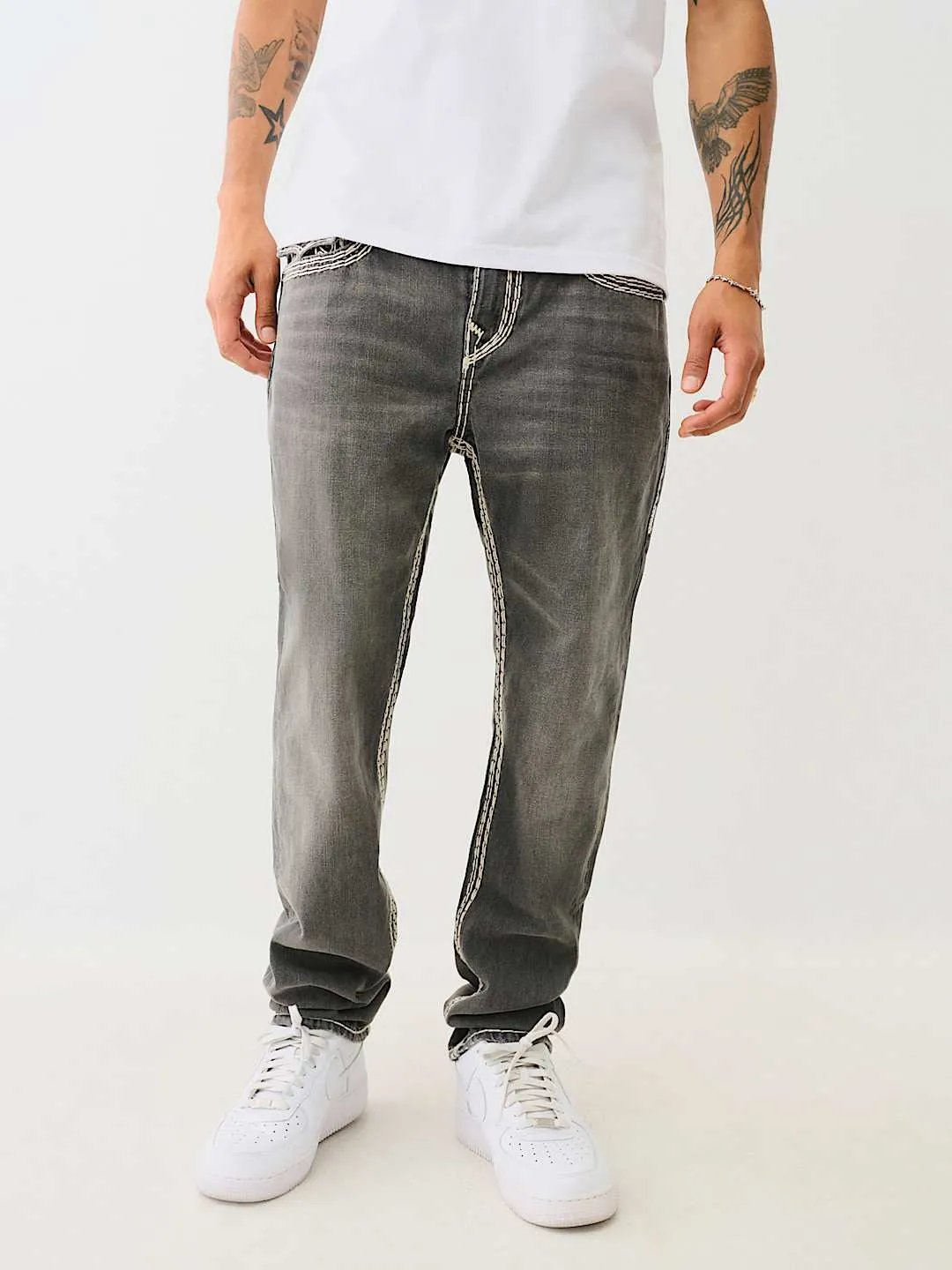 True Religion Super Qt Rocco Slim Fit Grey Mid Rise Washed Jeans