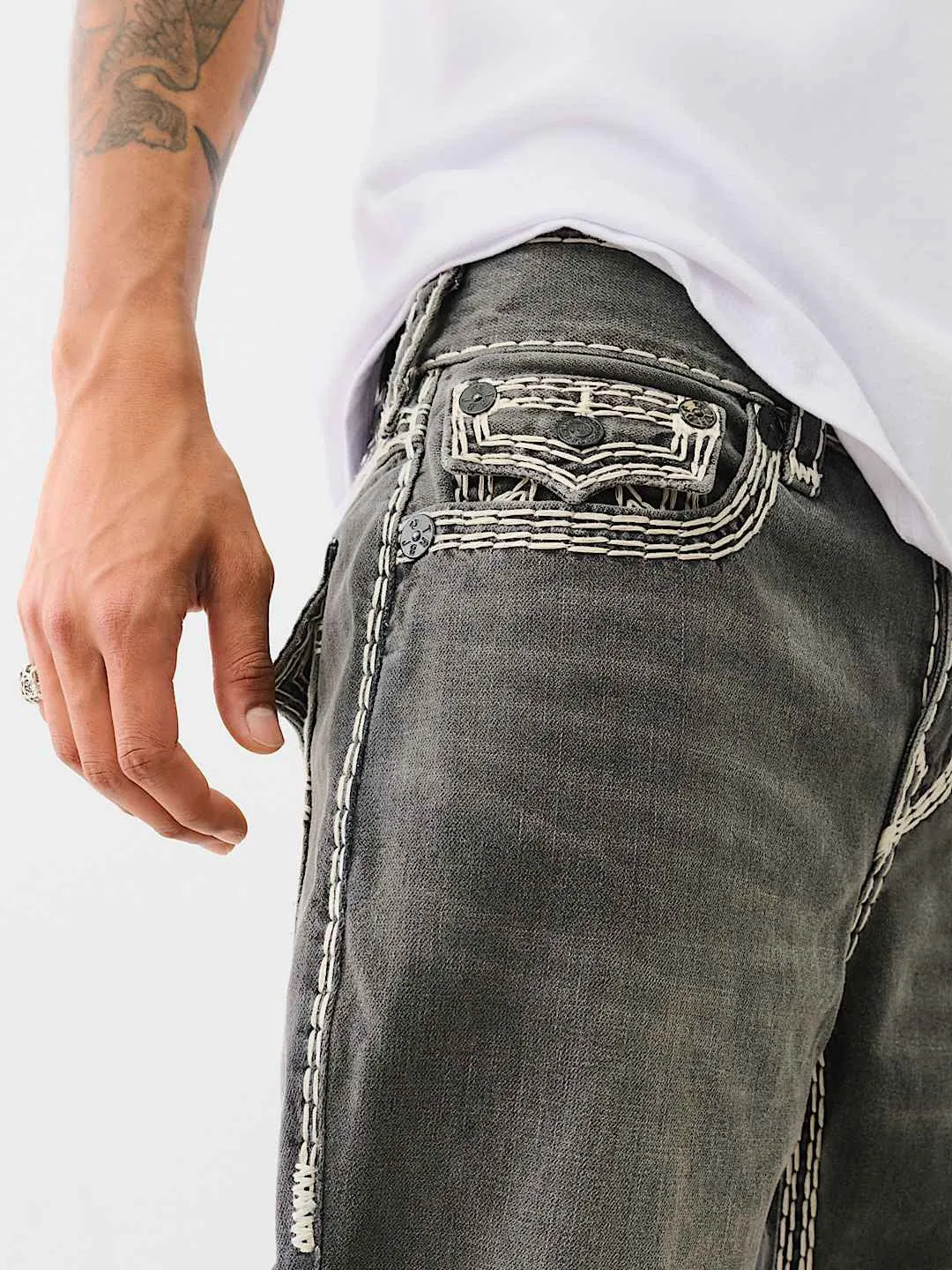 True Religion Super Qt Rocco Slim Fit Grey Mid Rise Washed Jeans