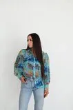 Turquoise Cowgirl Collage Button-Up