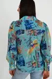 Turquoise Cowgirl Collage Button-Up