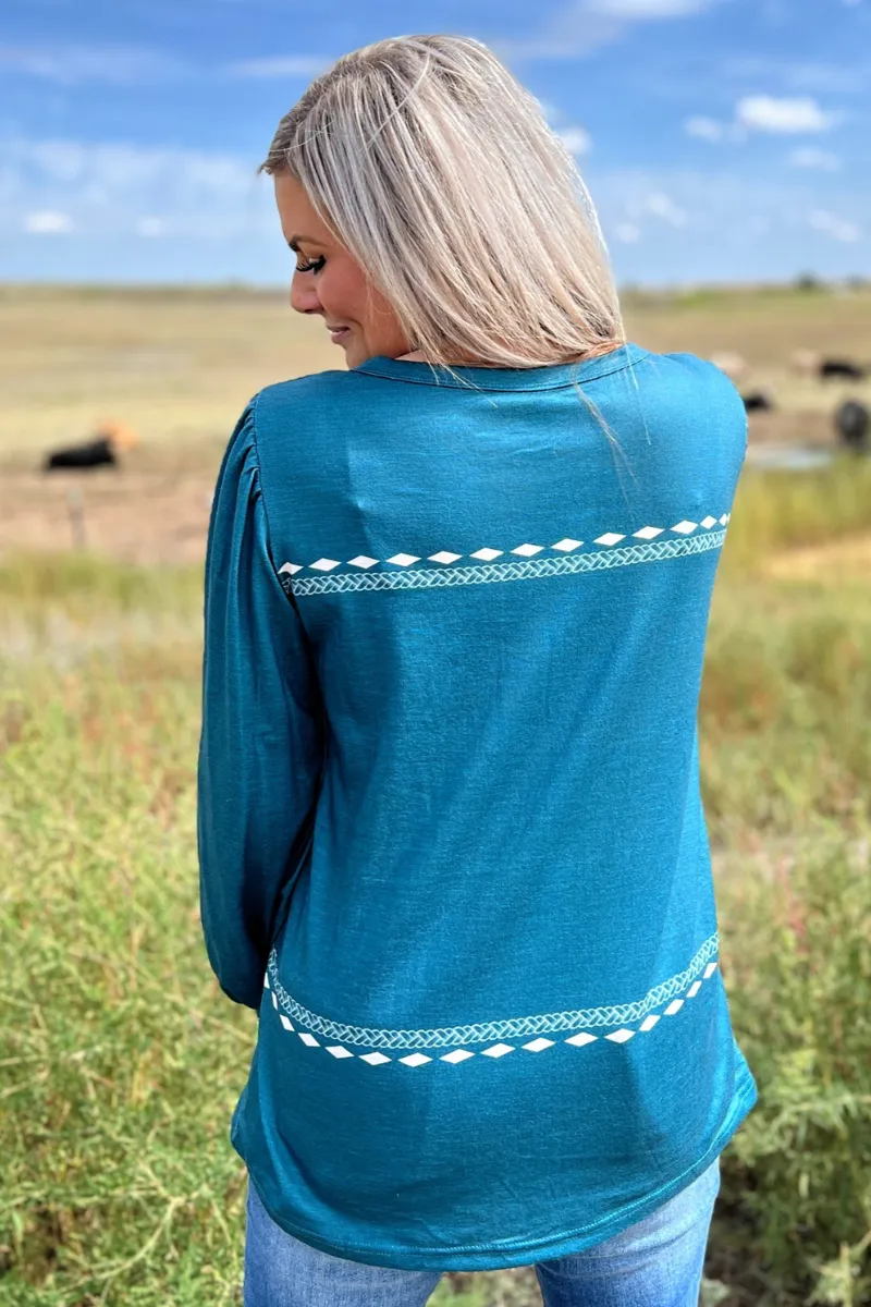 Turquoise Western Top