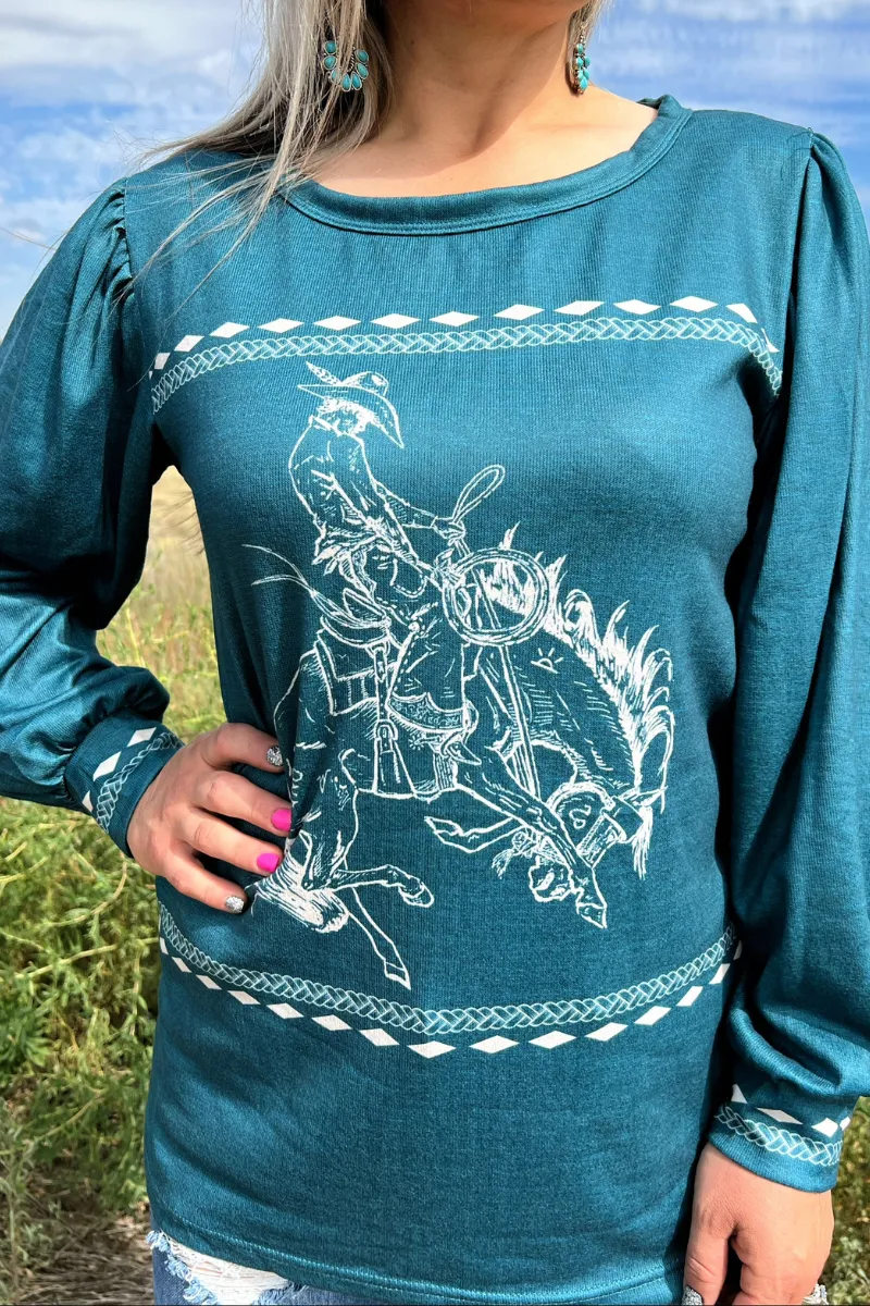 Turquoise Western Top