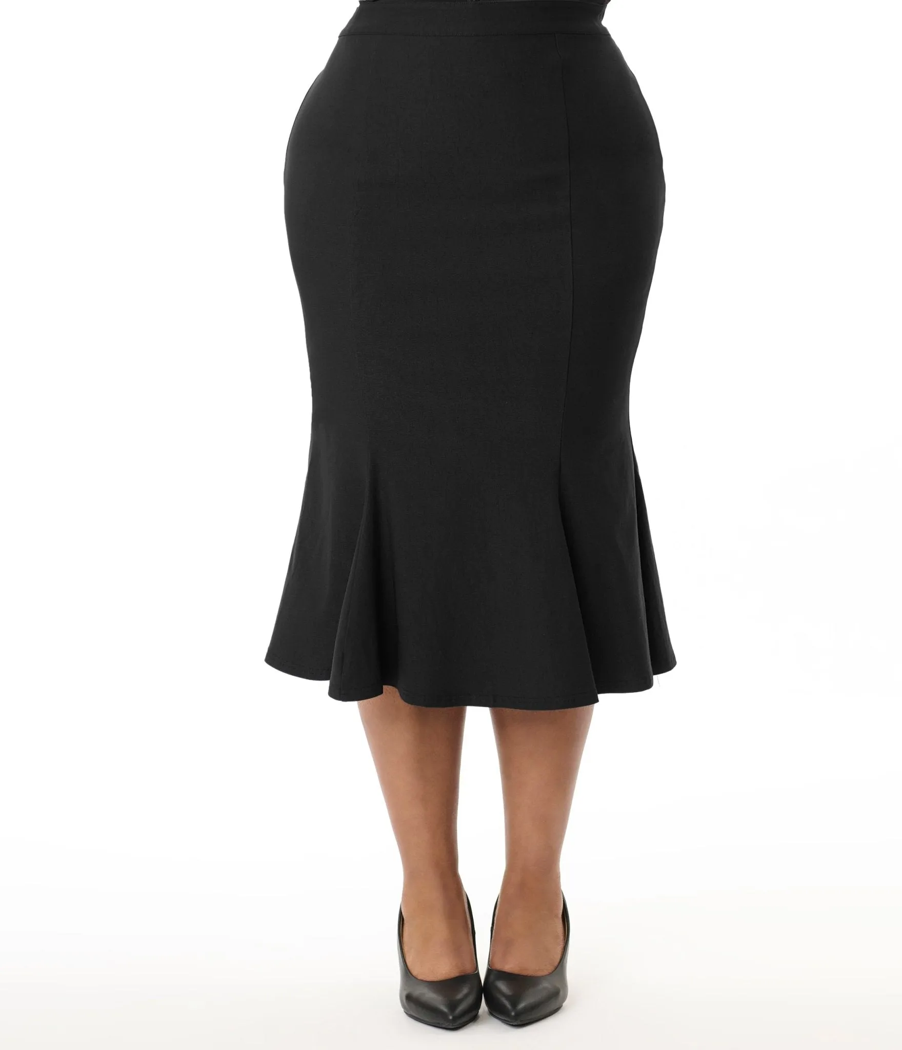 Unique Vintage Plus Size 1940s Black Trumpet Skirt